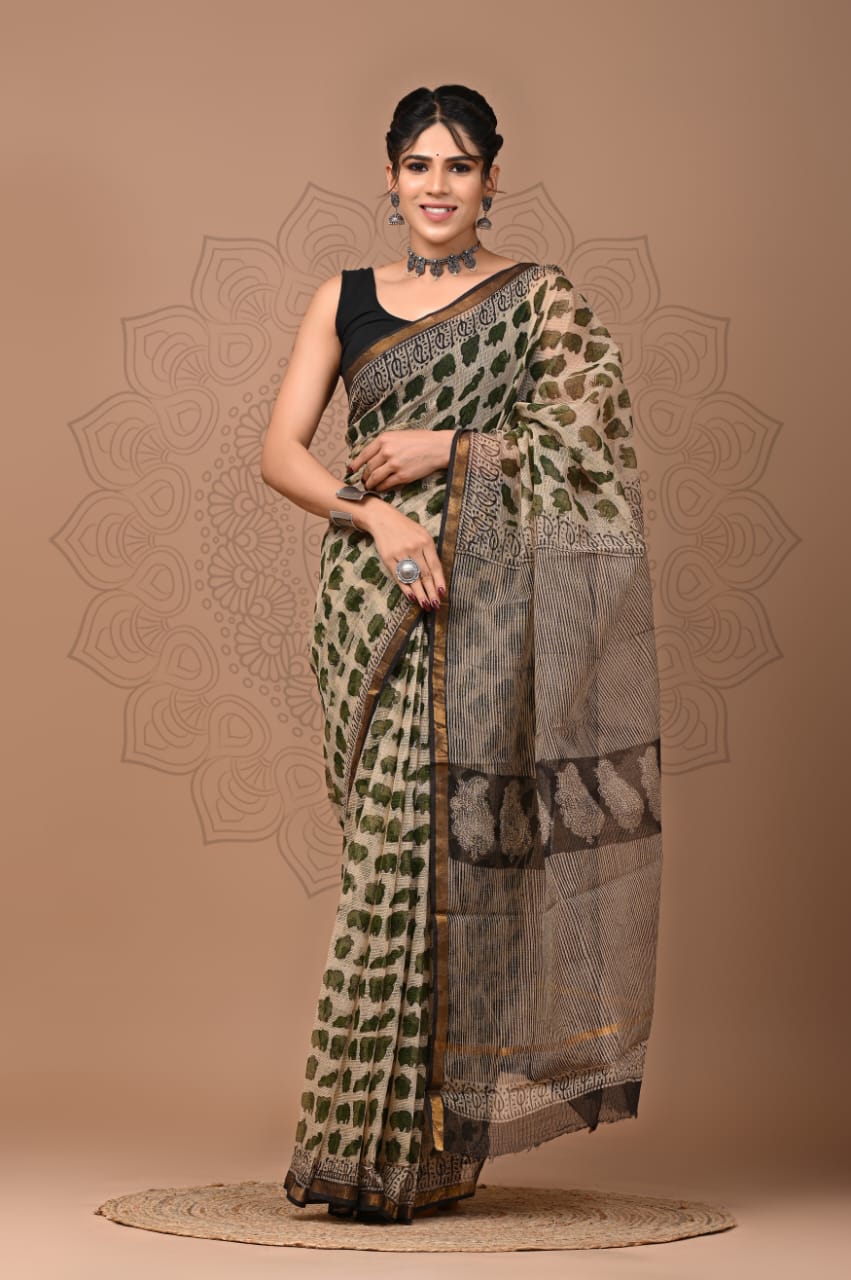 Pure Kota Doria Saree (5.5 Mtr) With Unstiched Blouse Piece (80 CM)