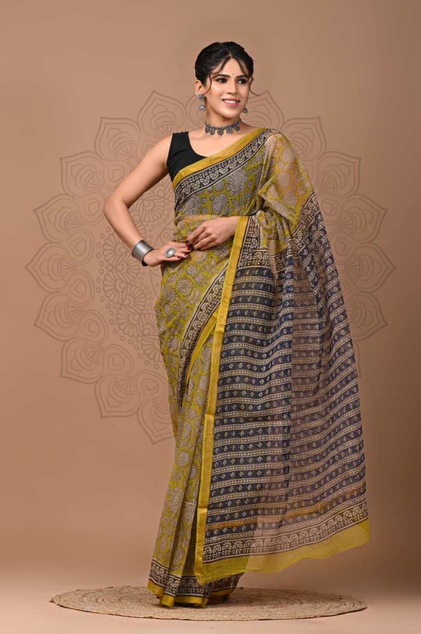 Pure Kota Doria Saree (5.5 Mtr) With Unstiched Blouse Piece (80 CM)