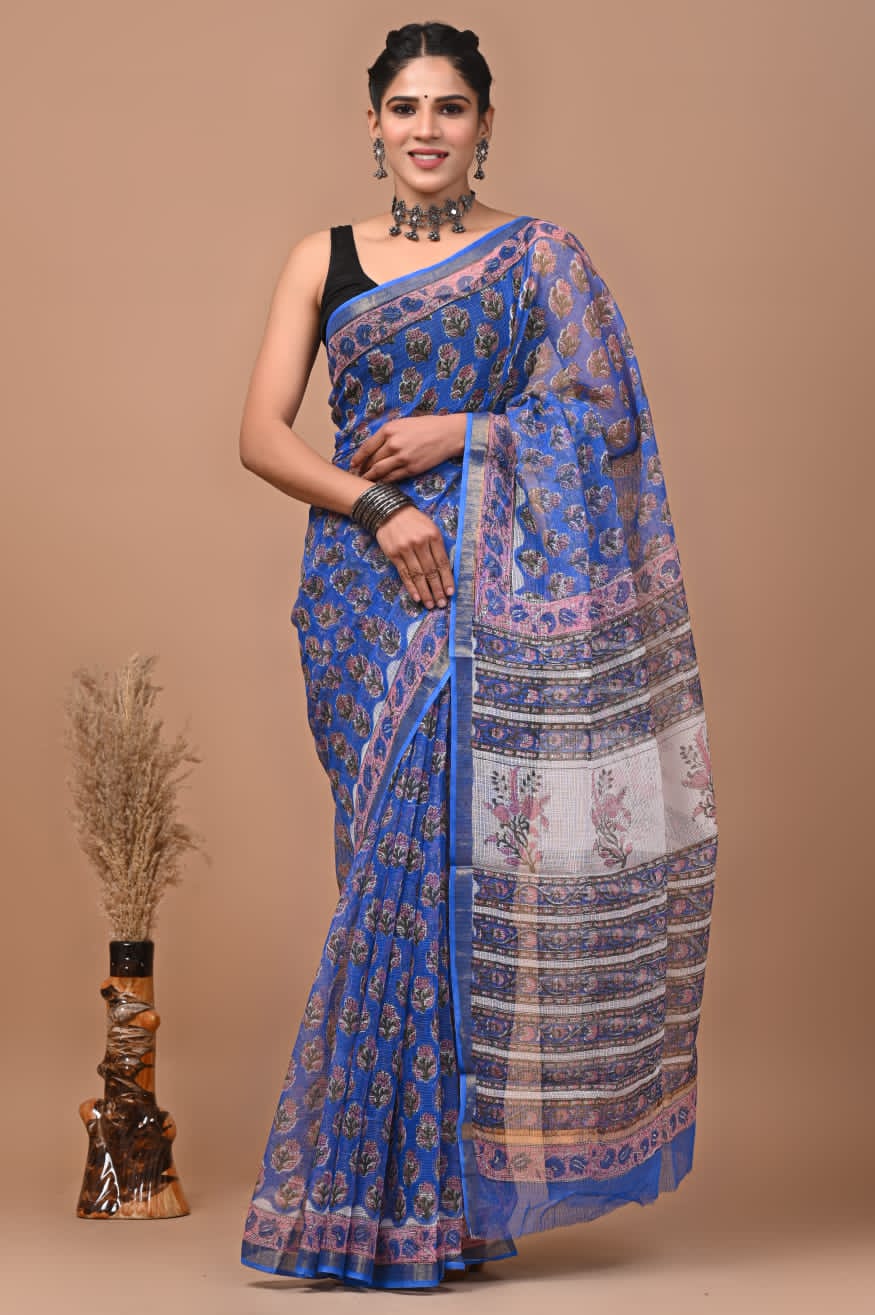 Pure Kota Doria Saree (5.5 Mtr) With Unstiched Blouse Piece (80 CM)