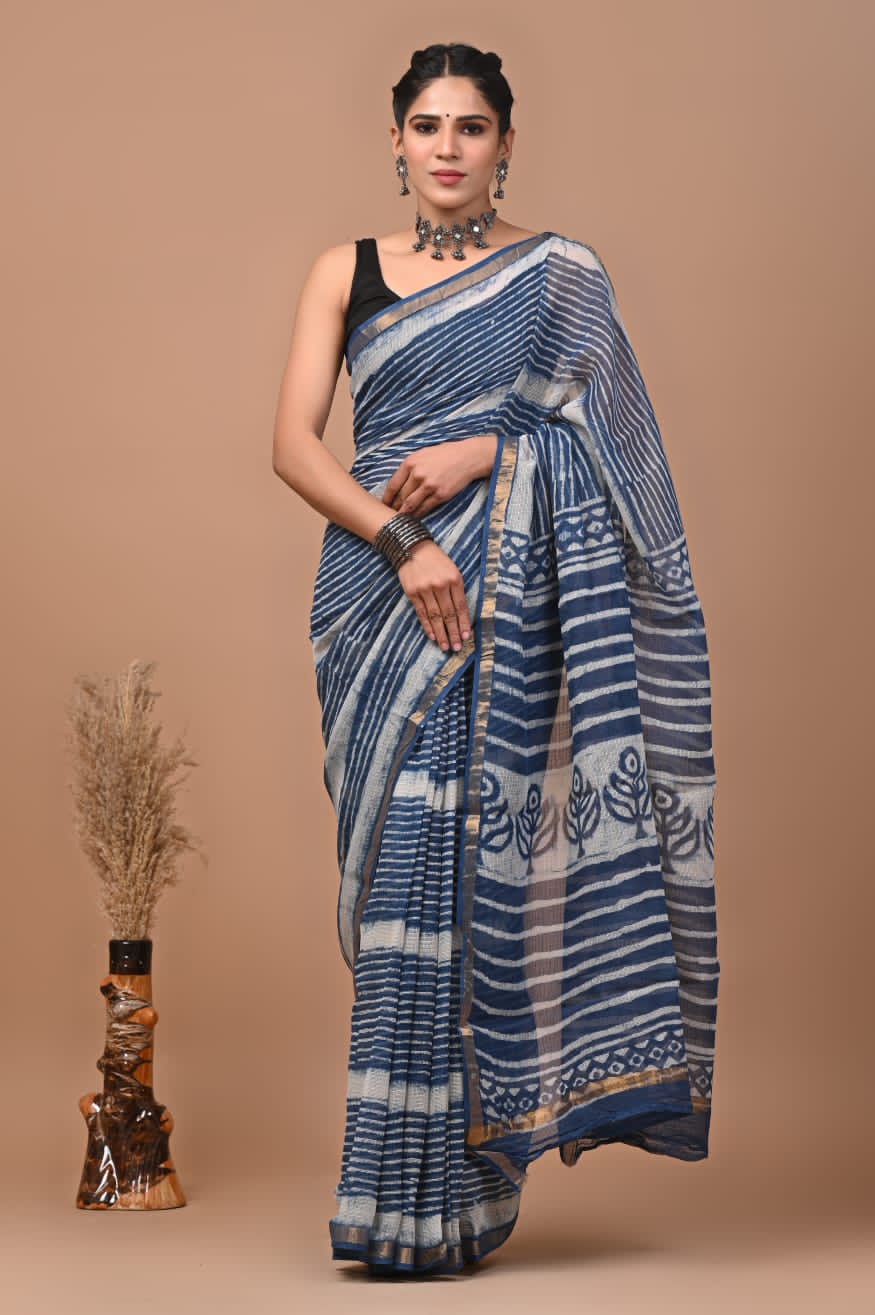 Pure Kota Doria Saree (5.5 Mtr) With Unstiched Blouse Piece (80 CM)