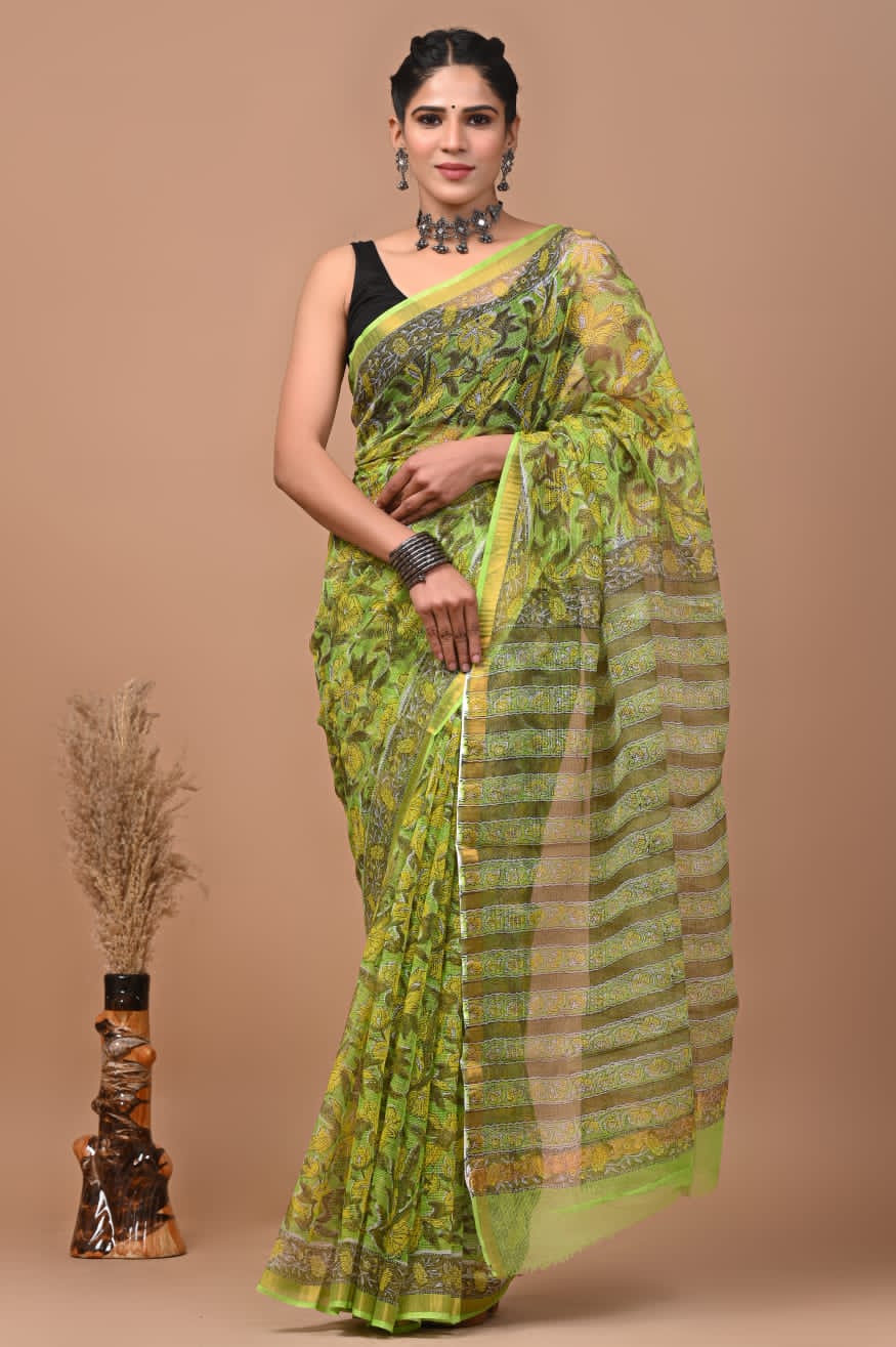 Pure Kota Doria Saree (5.5 Mtr) With Unstiched Blouse Piece (80 CM)