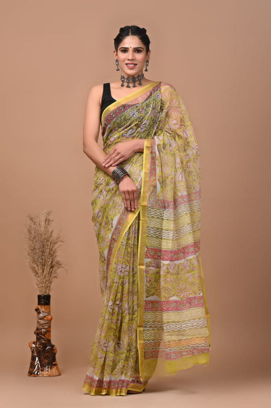 Pure Kota Doria Saree (5.5 Mtr) With Unstiched Blouse Piece (80 CM)