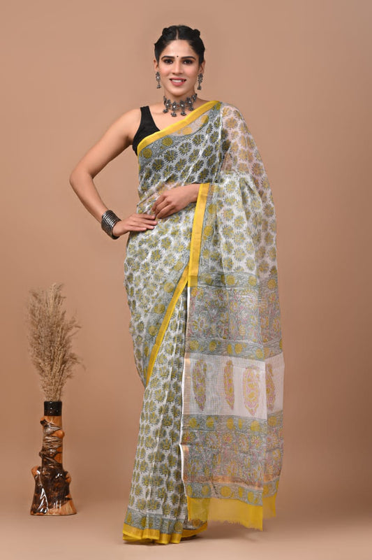 Pure Kota Doria Saree (5.5 Mtr) With Unstiched Blouse Piece (80 CM)