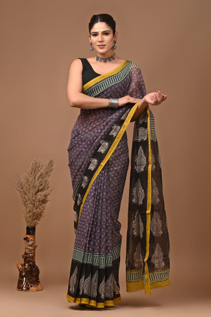 Pure Kota Doria Saree (5.5 Mtr) With Unstiched Blouse Piece (80 CM)