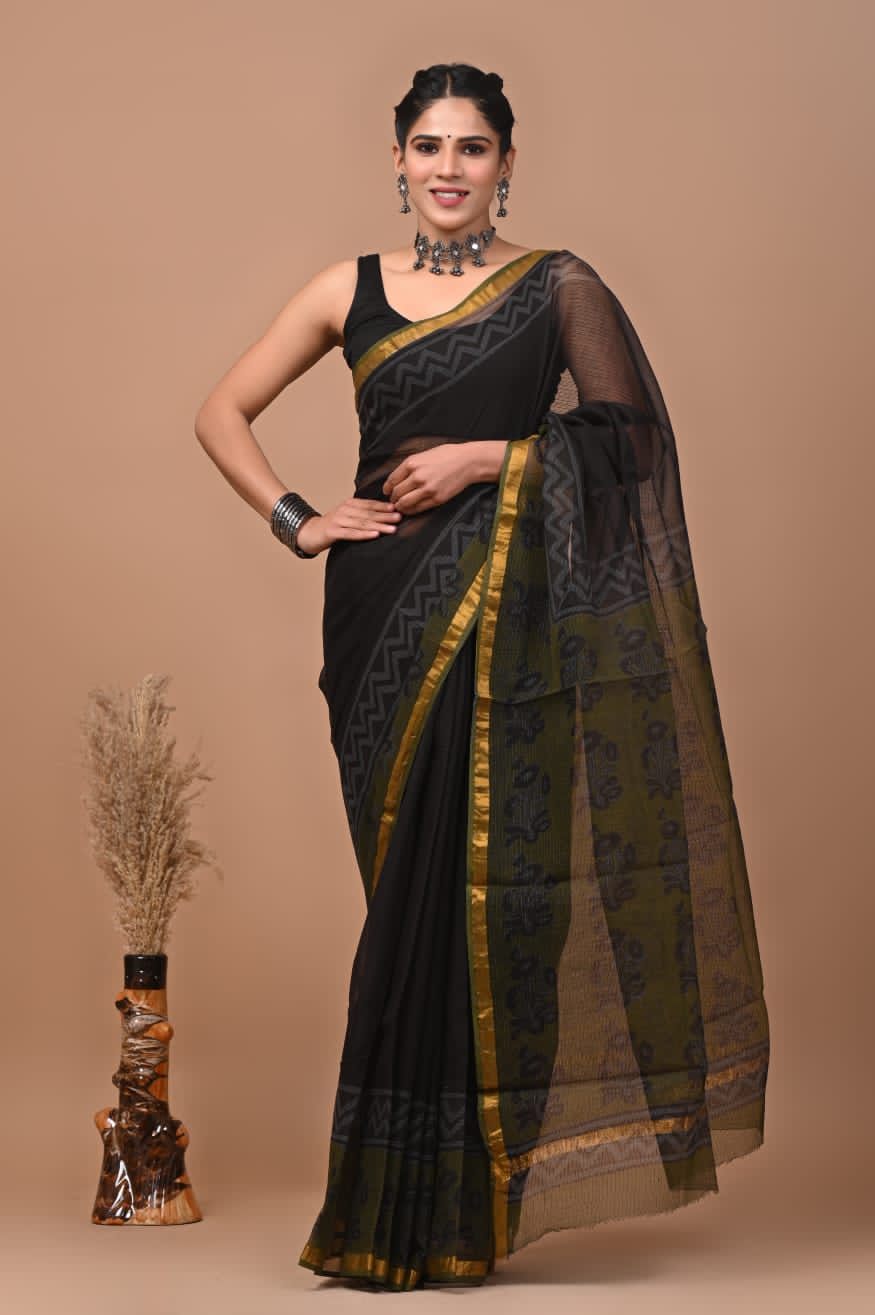 Pure Kota Doria Saree (5.5 Mtr) With Unstiched Blouse Piece (80 CM)