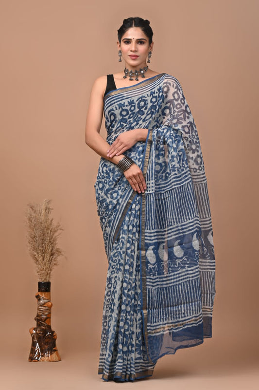 Pure Kota Doria Saree (5.5 Mtr) With Unstiched Blouse Piece (80 CM)