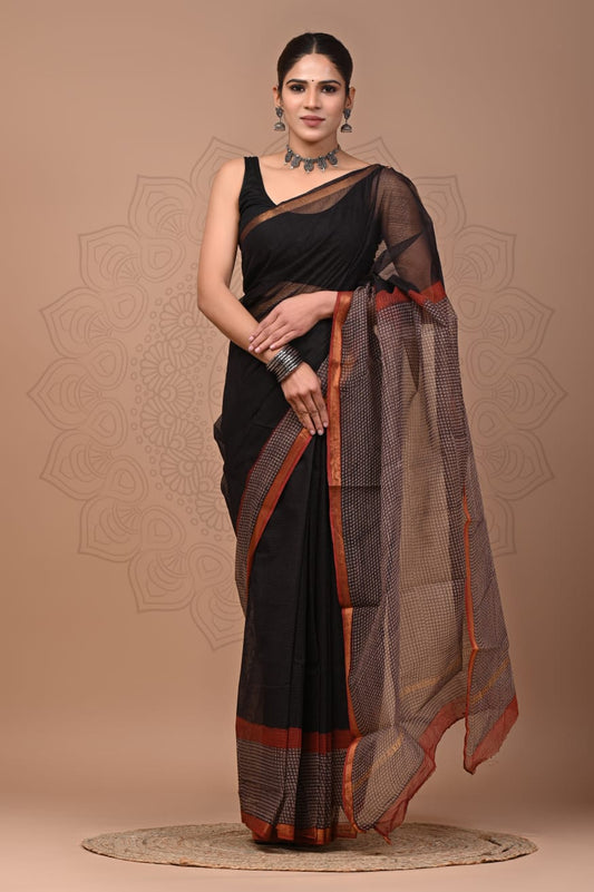 Pure Kota Doria Saree (5.5 Mtr) With Unstiched Blouse Piece (80 CM)