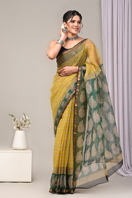 Pure Kota Doria Saree (5.5 Mtr) With Unstiched Blouse Piece (80 CM)