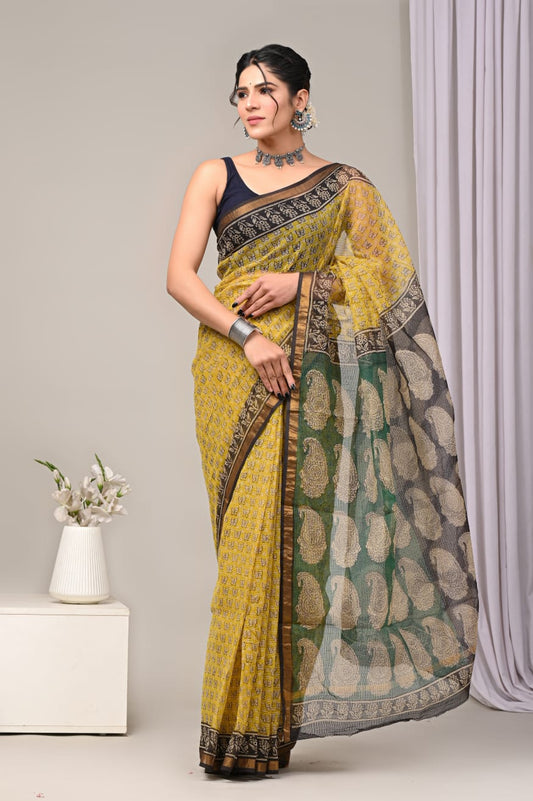 Pure Kota Doria Saree (5.5 Mtr) With Unstiched Blouse Piece (80 CM)