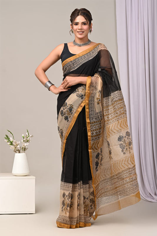 Pure Kota Doria Saree (5.5 Mtr) With Unstiched Blouse Piece (80 CM)