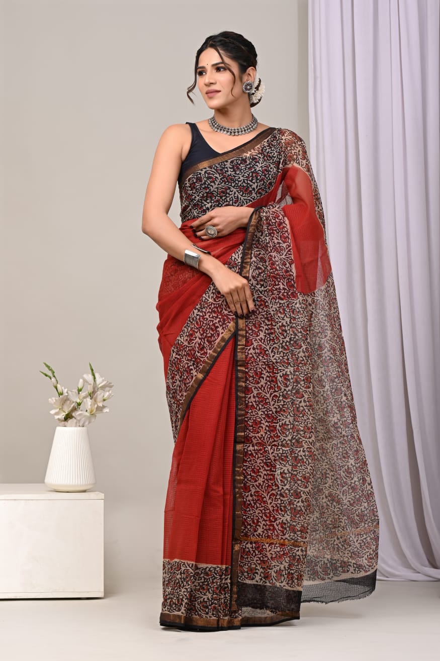 Pure Kota Doria Saree (5.5 Mtr) With Unstiched Blouse Piece (80 CM)
