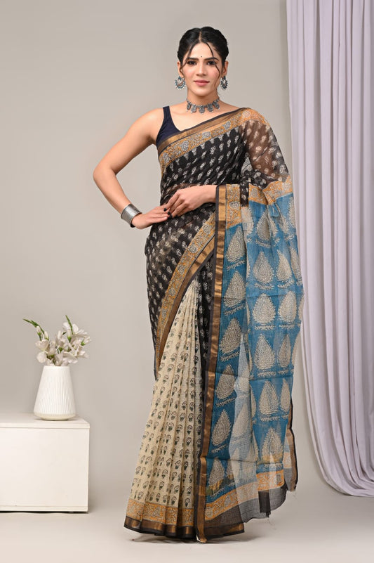 Pure Kota Doria Saree (5.5 Mtr) With Unstiched Blouse Piece (80 CM)