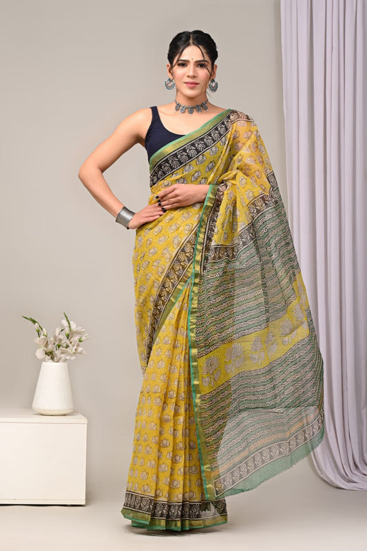 Pure Kota Doria Saree (5.5 Mtr) With Unstiched Blouse Piece (80 CM)