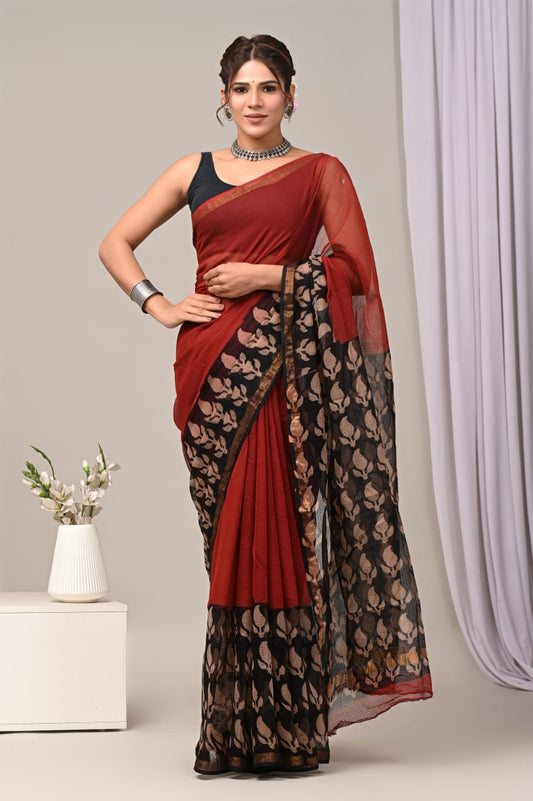Pure Kota Doria Saree (5.5 Mtr) With Unstiched Blouse Piece (80 CM)