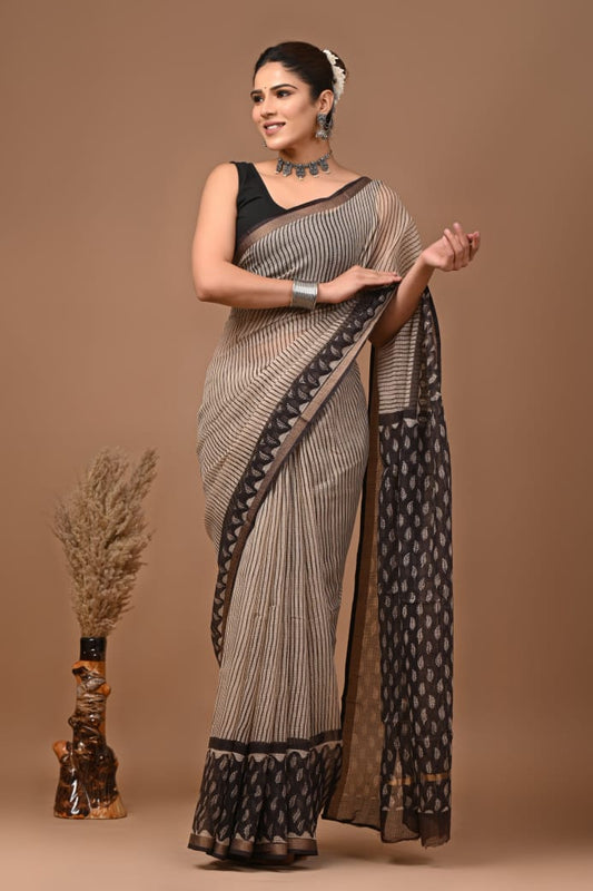Pure Kota Doria Saree (5.5 Mtr) With Unstiched Blouse Piece (80 CM)