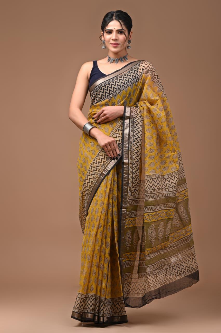 Pure Kota Doria Saree (5.5 Mtr) With Unstiched Blouse Piece (80 CM)