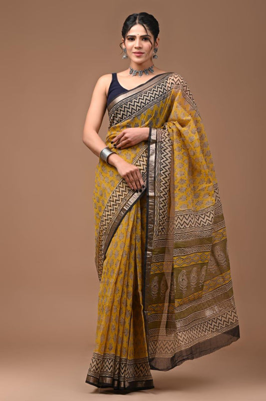 Pure Kota Doria Saree (5.5 Mtr) With Unstiched Blouse Piece (80 CM)