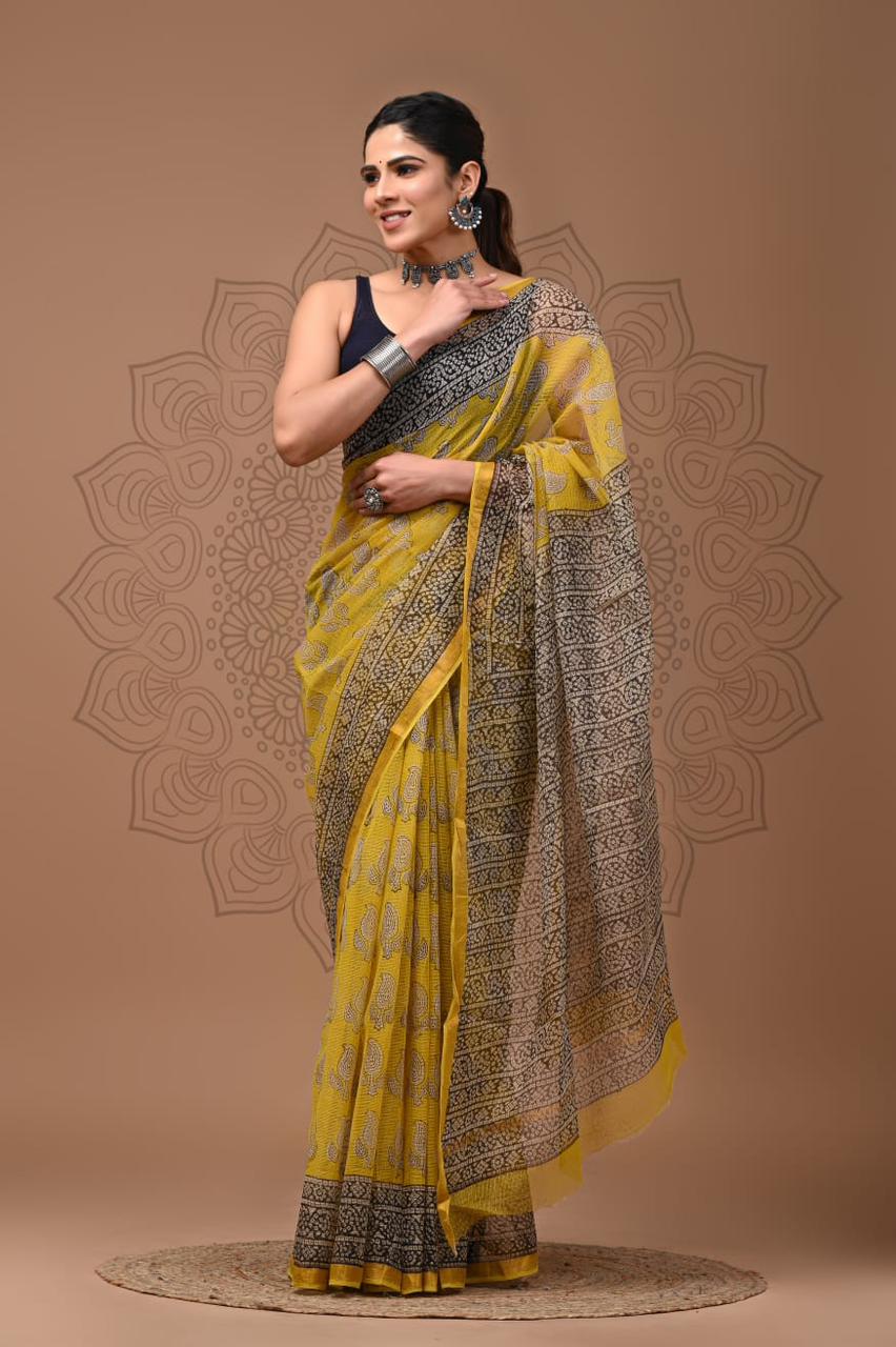 Pure Kota Doria Saree (5.5 Mtr) With Unstiched Blouse Piece (80 CM)
