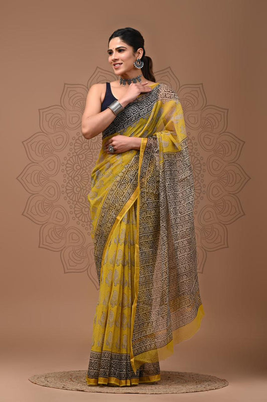 Pure Kota Doria Saree (5.5 Mtr) With Unstiched Blouse Piece (80 CM)