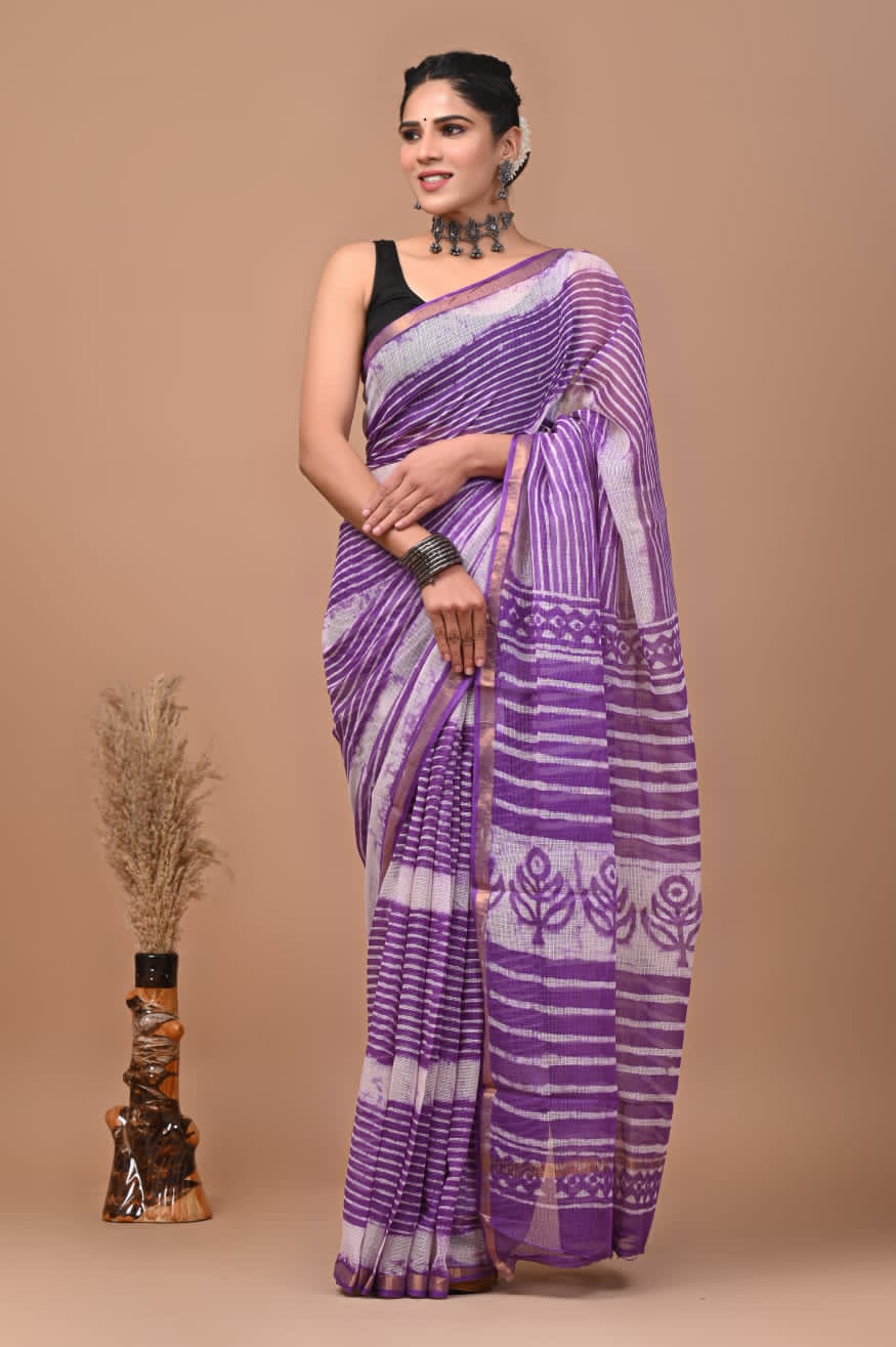 Pure Kota Doria Saree (5.5 Mtr) With Unstiched Blouse Piece (80 CM)