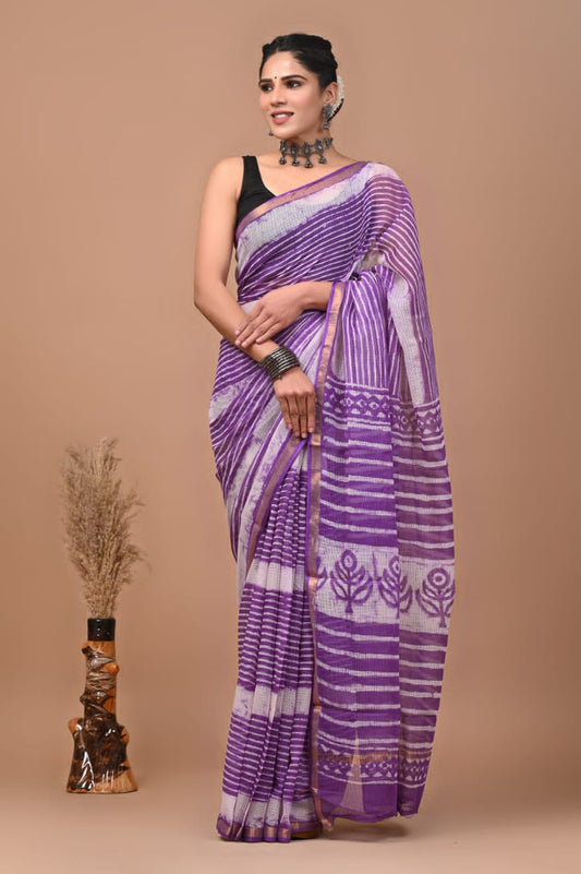 Pure Kota Doria Saree (5.5 Mtr) With Unstiched Blouse Piece (80 CM)