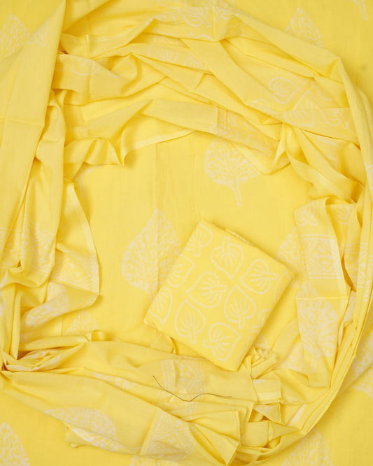 Hand Block Printed Unstiched Cotton Suit With Mulmul Dupatta