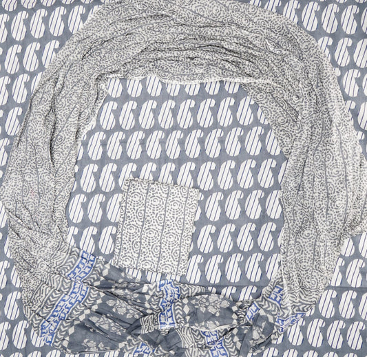 Hand Printed Unstiched Cotton Suit With Mulmul Dupatta