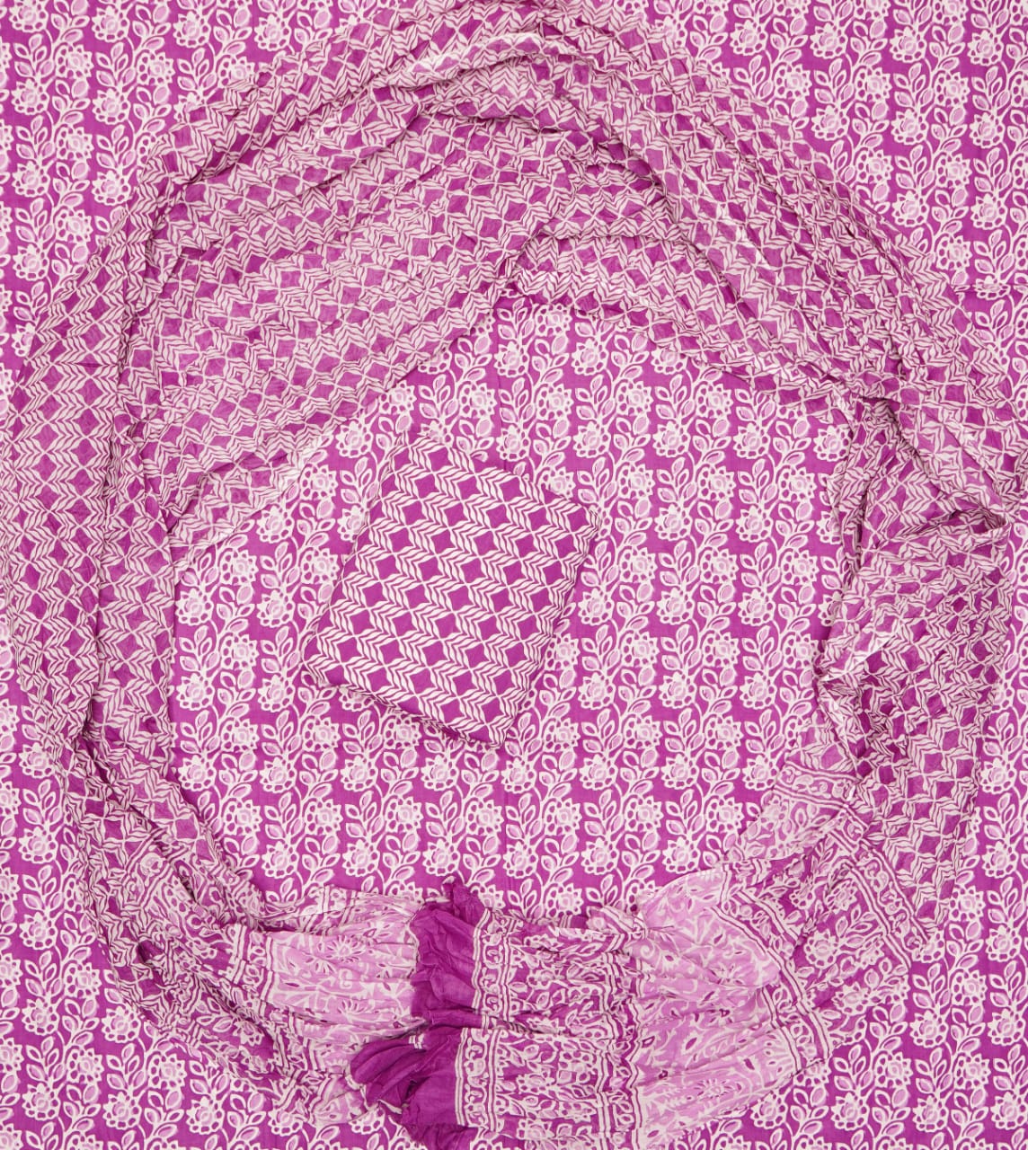 Hand Printed Unstiched Cotton Suit With Mulmul Dupatta Set