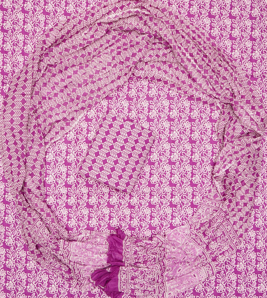 Hand Printed Unstiched Cotton Suit With Mulmul Dupatta Set