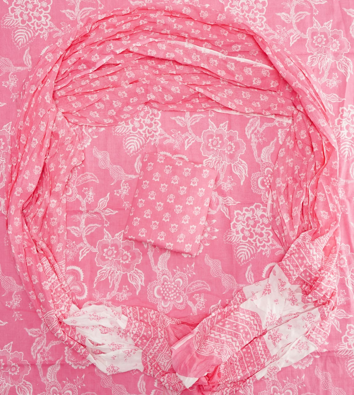 Hand Printed Unstiched Cotton Suit With Mulmul Dupatta