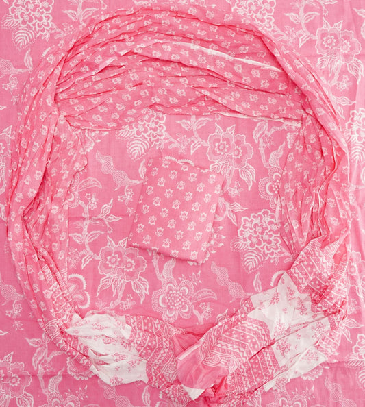 Hand Printed Unstiched Cotton Suit With Mulmul Dupatta
