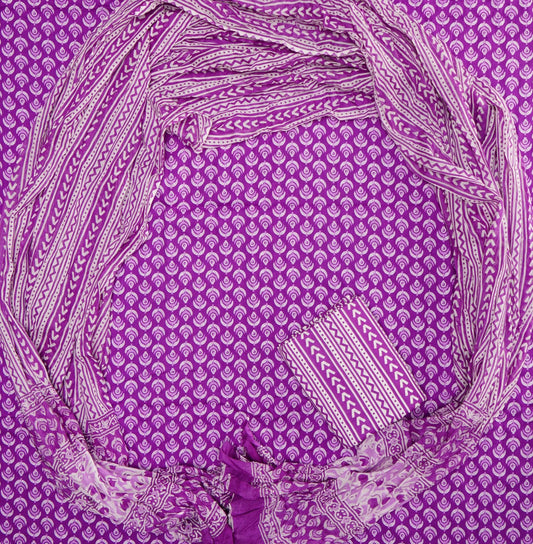 Hand Printed Unstiched Cotton Suit With Mulmul Dupatta Set