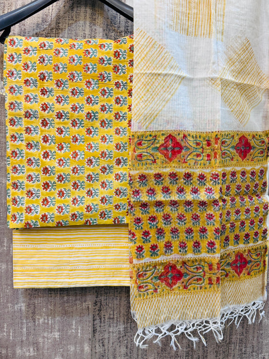 Pure Cotton Unstitched Suit With Kota Doria Dupatta