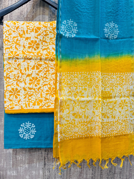 Pure Cotton Unstitched Suit With Kota Doria Dupatta