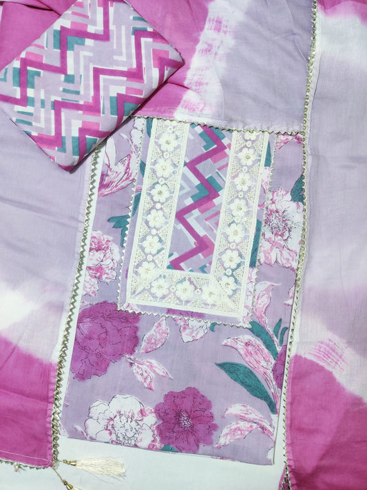 Pure Cotton Embroidery Work Unstitched Suit With Cotton Dupatta