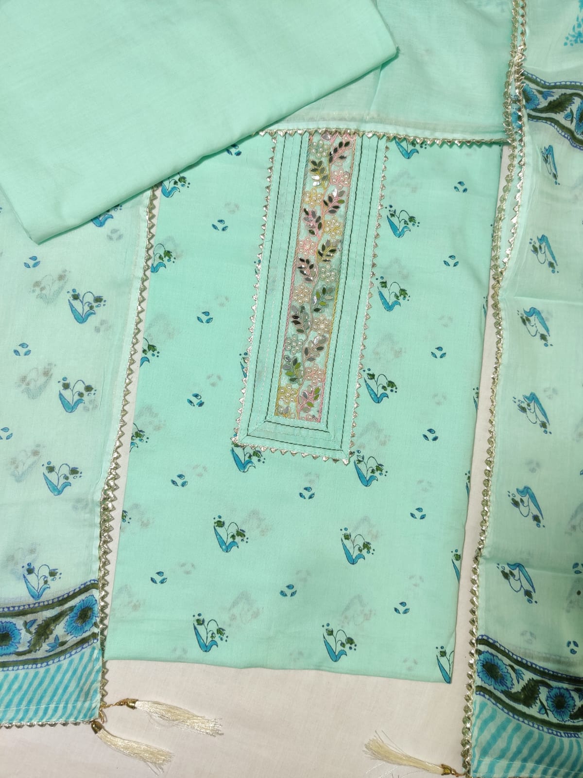 Pure Cotton Embroidery Work Unstitched Suit With Cotton Dupatta