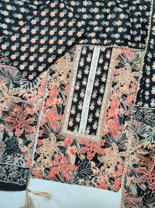 Pure Cotton Embroidery Work Unstitched Suit With Cotton Dupatta