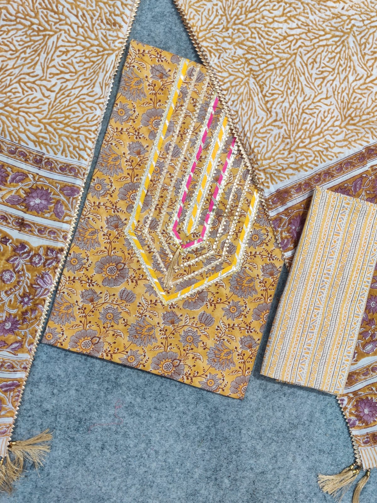 Pure Cotton Embroidery Work Unstitched Suit With Cotton Dupatta