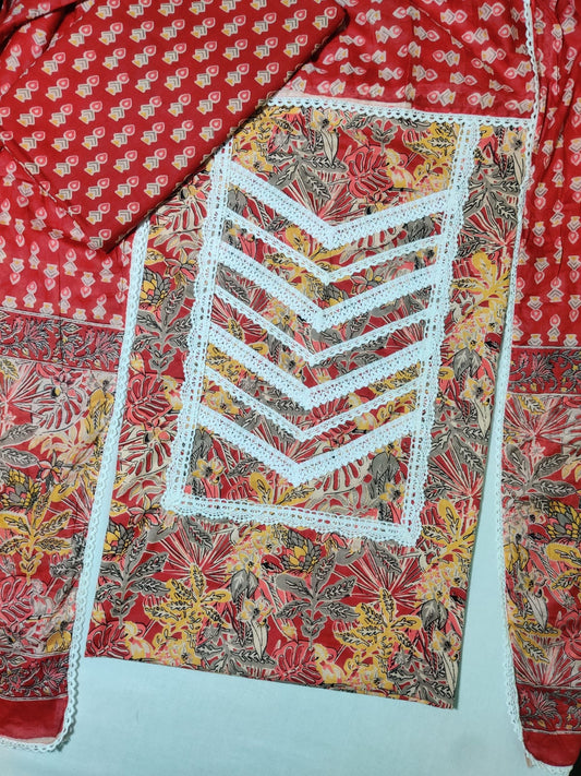 Pure Cotton Embroidery Work Unstitched Suit With Cotton Dupatta