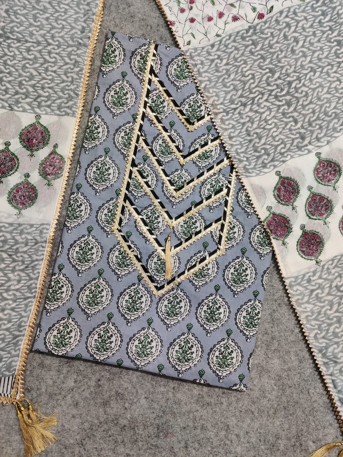 Pure Cotton Embroidery Work Unstitched Suit With Cotton Dupatta