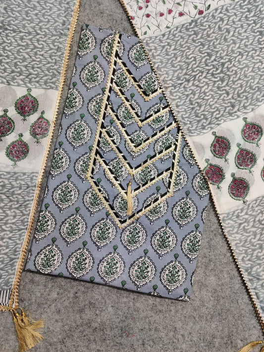 Pure Cotton Embroidery Work Unstitched Suit With Cotton Dupatta