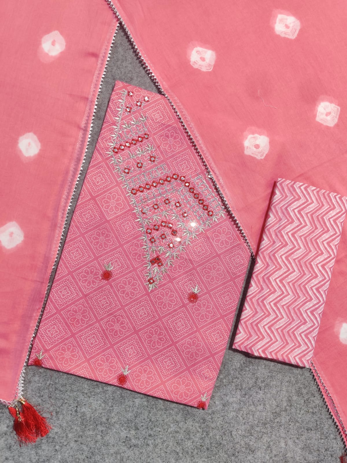 Pure Cotton Embroidery Work Unstitched Suit With Cotton Dupatta