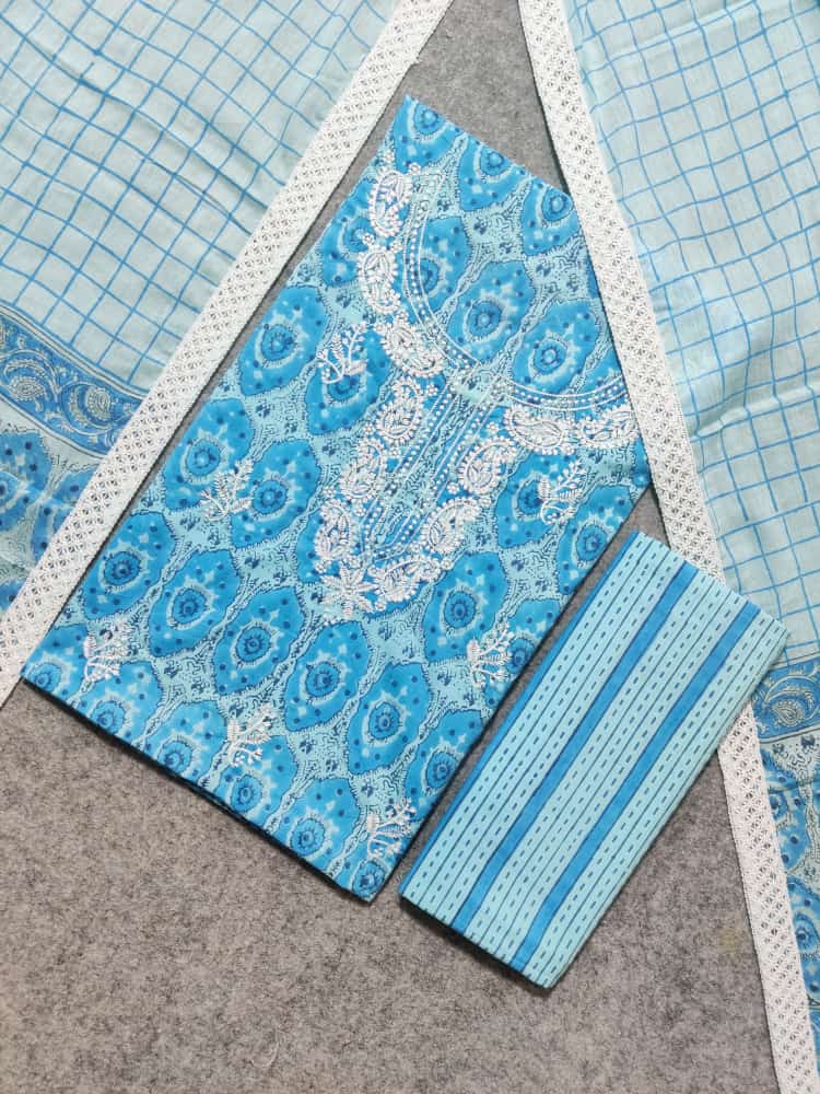 Pure Cotton Embroidery Work Unstitched Suit With Cotton Dupatta