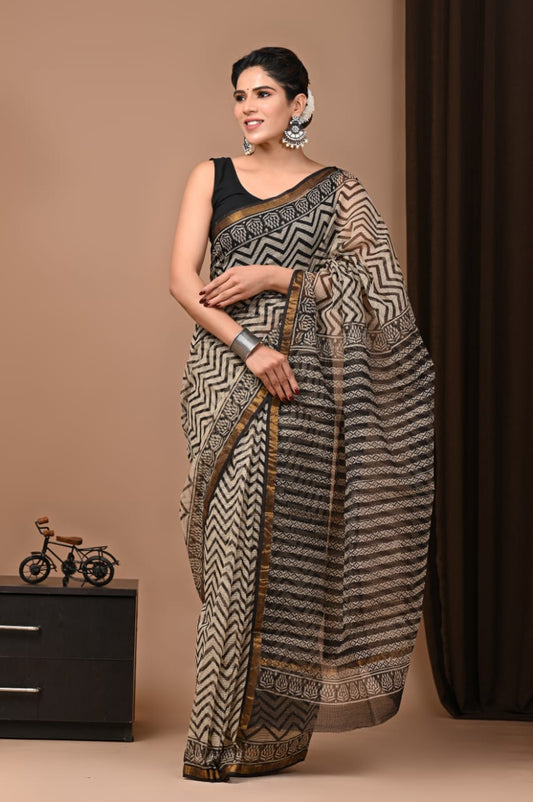 Pure Kota Doria Saree (5.5 Mtr) With Unstiched Blouse Piece (80 CM)