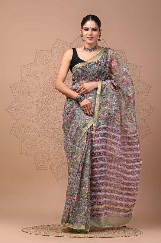 Pure Kota Doria Saree (5.5 Mtr) With Unstiched Blouse Piece (80 CM)