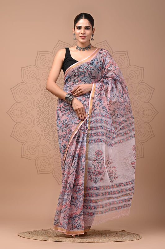 Pure Kota Doria Saree (5.5 Mtr) With Unstiched Blouse Piece (80 CM)
