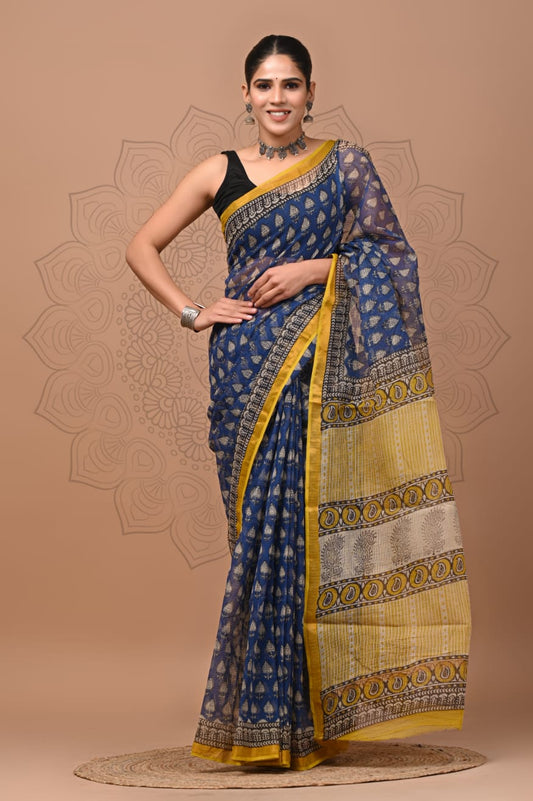 Pure Kota Doria Saree (5.5 Mtr) With Unstiched Blouse Piece (80 CM)