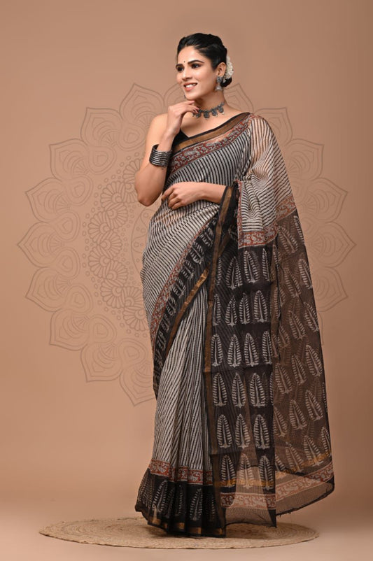 Pure Kota Doria Saree (5.5 Mtr) With Unstiched Blouse Piece (80 CM)