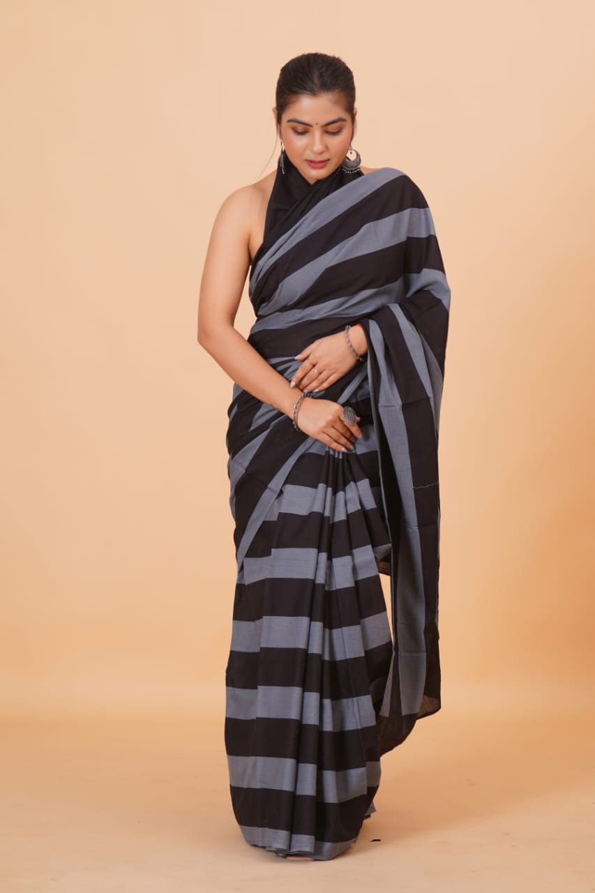 HAND PRINTED MULMUL COTTON SAREE (5.5 Mtr) WITH UNSTICHED BLOUSE PIECE (90Cm)