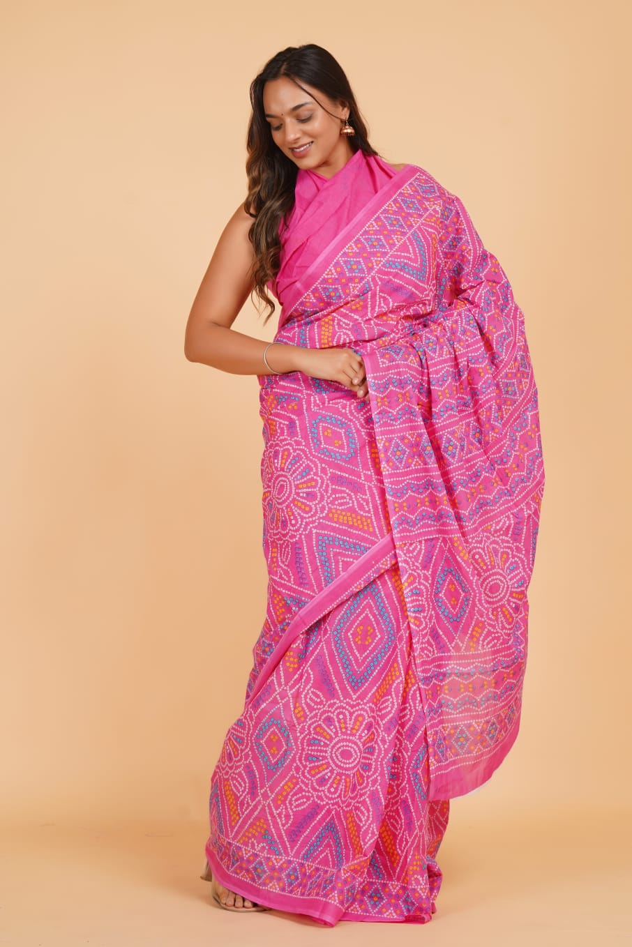 HAND PRINTED MULMUL COTTON SAREE (5.5 Mtr) WITH UNSTICHED BLOUSE PIECE (90 Cm)
